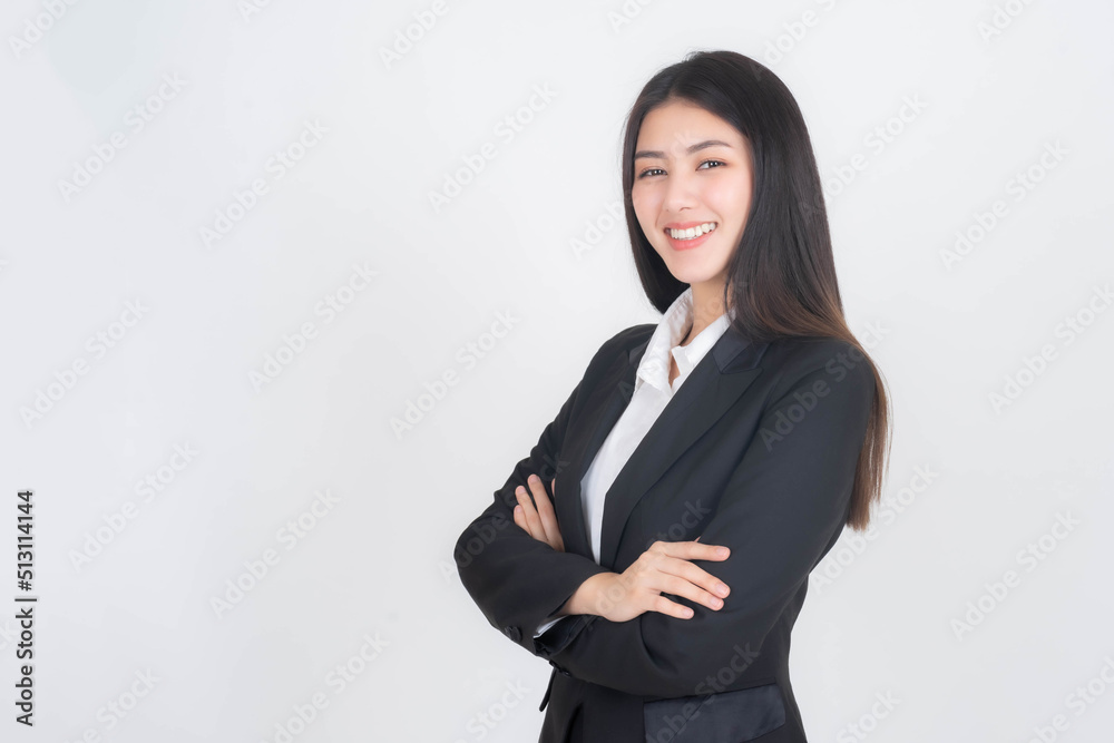 portrait of a business woman , beautiful Asian girl whit suit standing arms crossed isolated on white background , business people concept portrait of a business woman , beautiful Asian girl whit suit standing arms crossed isolated on white background , business people concept