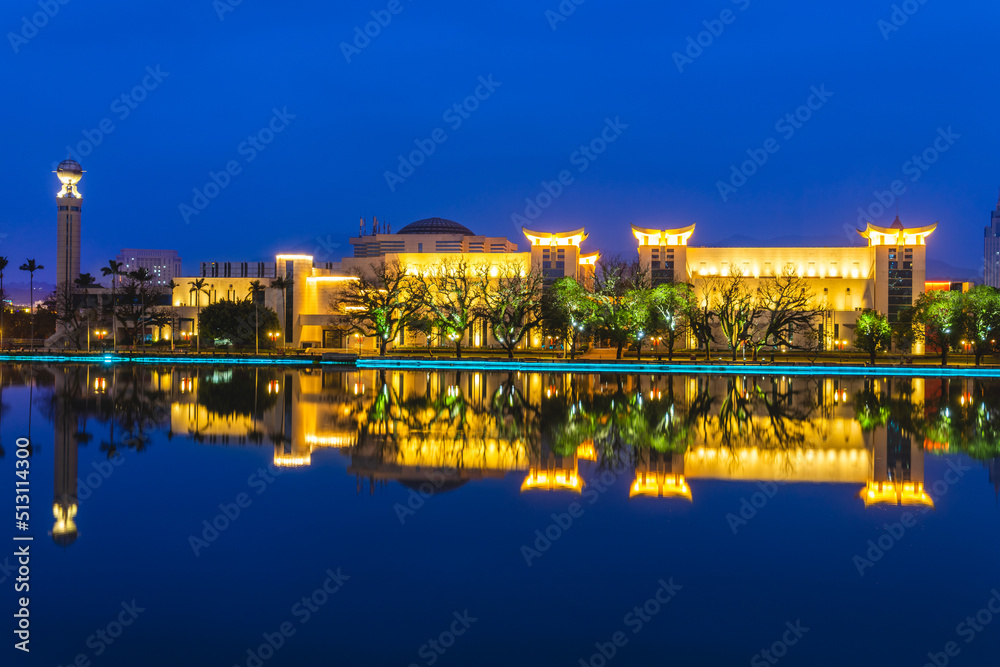 fujian museum by west lake at night in fuzhou