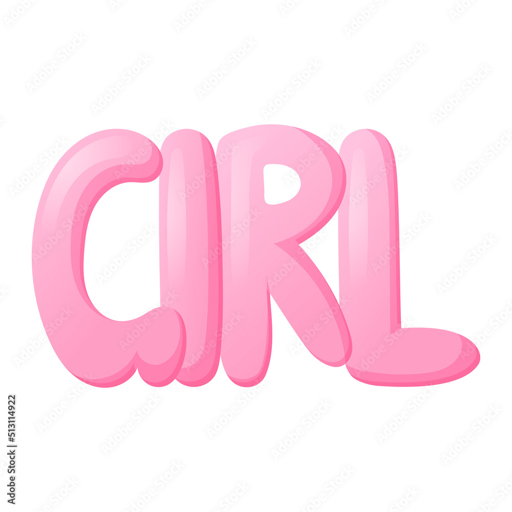 Vector hand drawn cartoon lettering, pink isolated word girl.