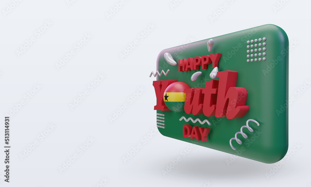 3d youth day Ghana flag rendering right view 3d youth day Ghana flag rendering right view