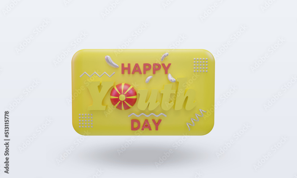3d youth day North Macedonia flag rendering front view 3d youth day North Macedonia flag rendering front view