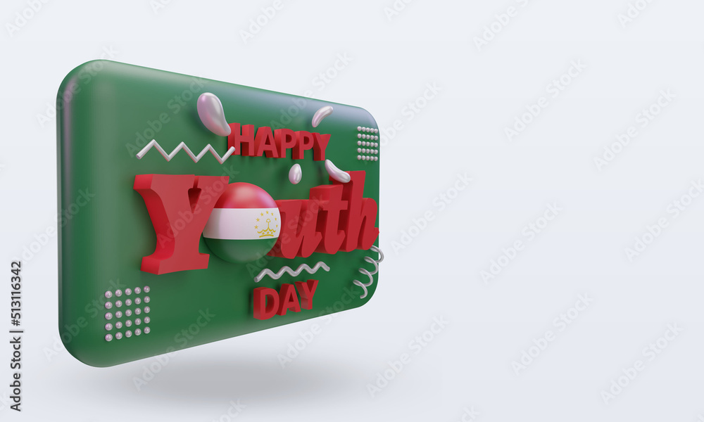 3d youth day Tajikistan flag rendering left view 3d youth day Tajikistan flag rendering left view