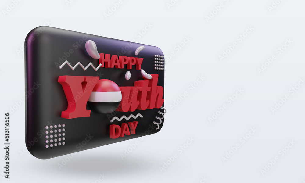 3d youth day Yemen flag rendering left view 3d youth day Yemen flag rendering left view
