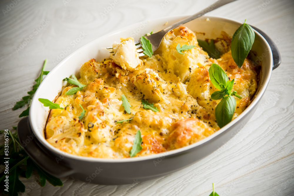 baked cauliflower with vegetables and cheese and scrambled eggs baked cauliflower with vegetables and cheese and scrambled eggs