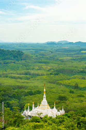 Khao Na Luang Dhamma Park natural landscape stone pagoda beautiful architectural landmark Nakhon Si Thammarat, Thailand. Vertical photo shot