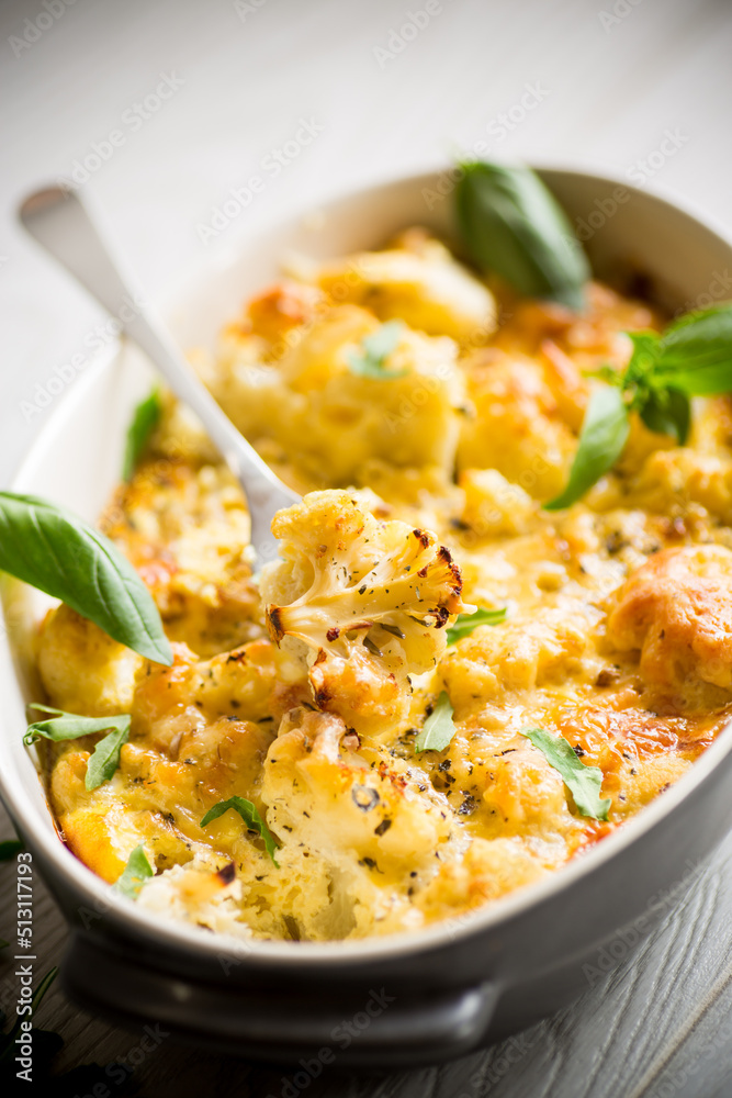 baked cauliflower with vegetables and cheese and scrambled eggs baked cauliflower with vegetables and cheese and scrambled eggs