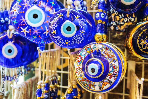 Traditional Turkish amulet Evil Eye or blue eye (Nazar boncugu). Souvenir of Turkey and traditional turkish amulet photo