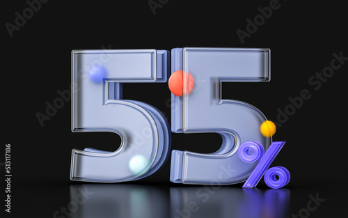 glassmorphism 55 percent discount coupon symbol 3d render banner online sale big offer promotion