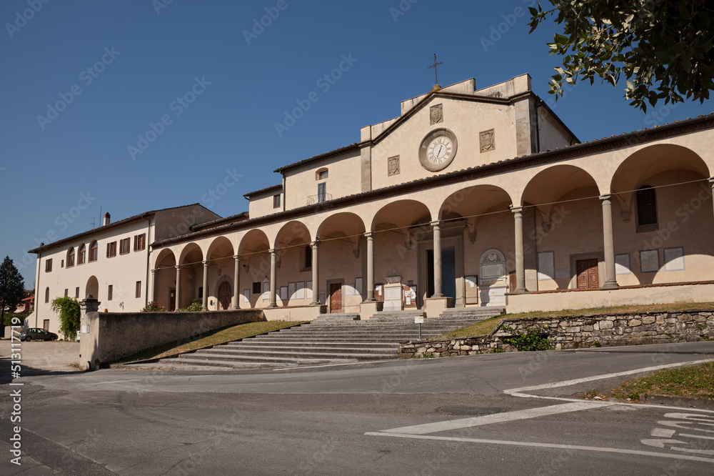 Incisa Valdarno, Florence, Tuscany, Italy: the ancient church of the saints Cosma e Damiano al Vivaio in the downtown of the small Tuscan town