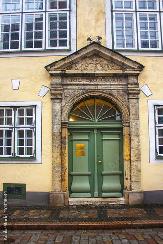 he old door of Popular Landmark Complex Three Brothers Buildings (Latvian Museum Of Architecture) in Riga photo