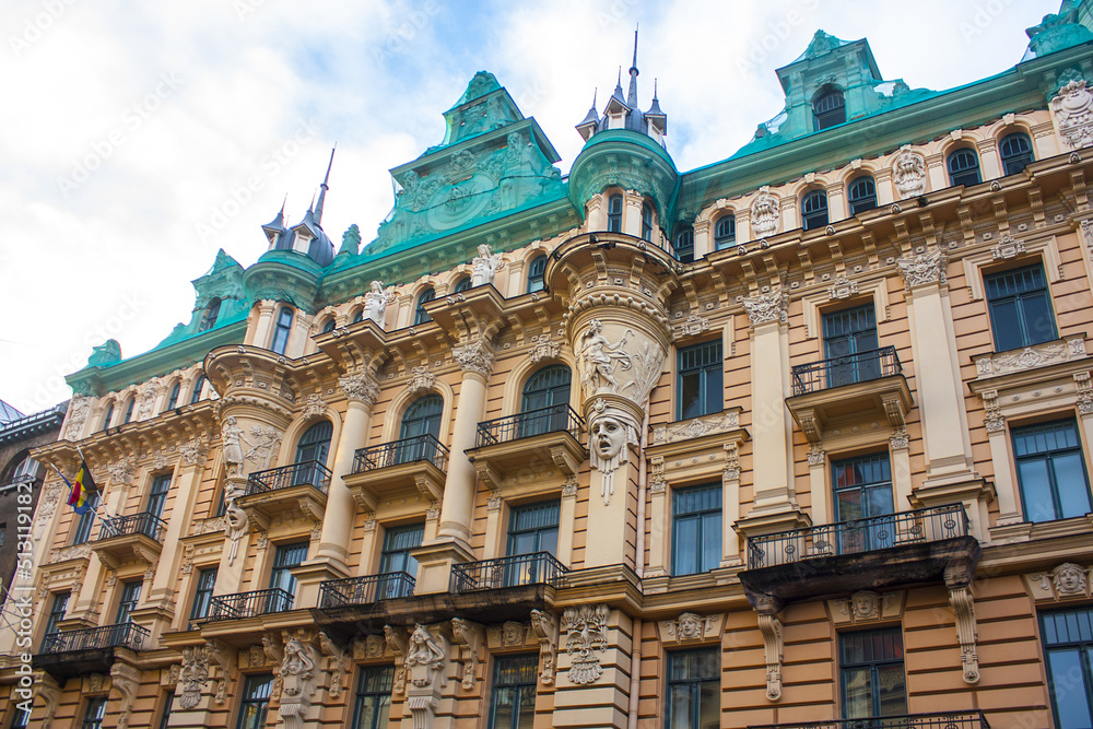 Facade of an Art Nouveau building on Alberta Street in Riga, Latvia	
