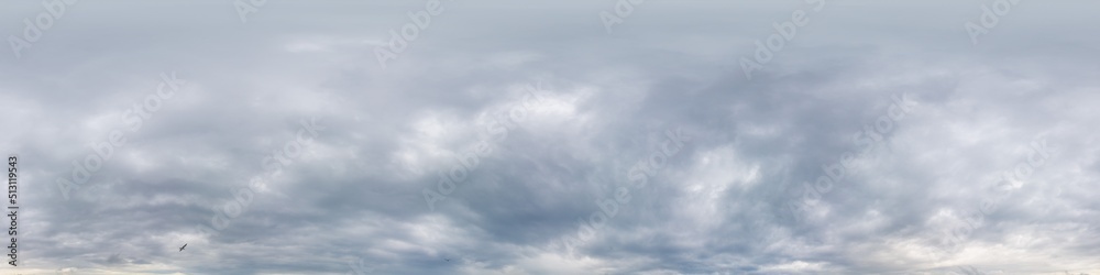Sky panorama before rain with heavy Cumulonimbus clouds. Hdr seamless spherical equirectangular 360 panorama. Sky dome or zenith for 3D visualization and sky replacement for aerial drone 360 panoramas