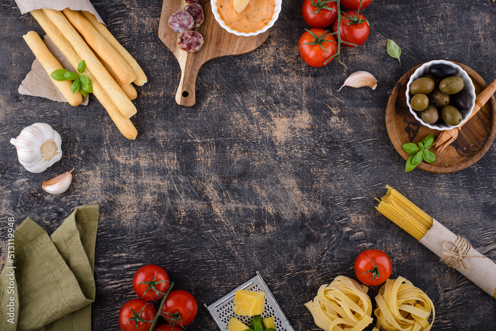 Italian food cooking background with pasta Stock Photo | Adobe Stock