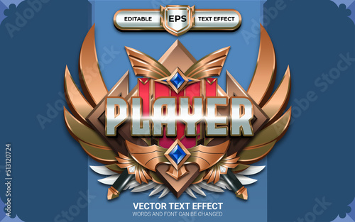 Pro Player Achievement Game Badge with Editable Text Effects and Golden Theme