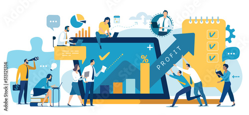 Achieving goals. Cooperation and teamwork Business vector illustration.