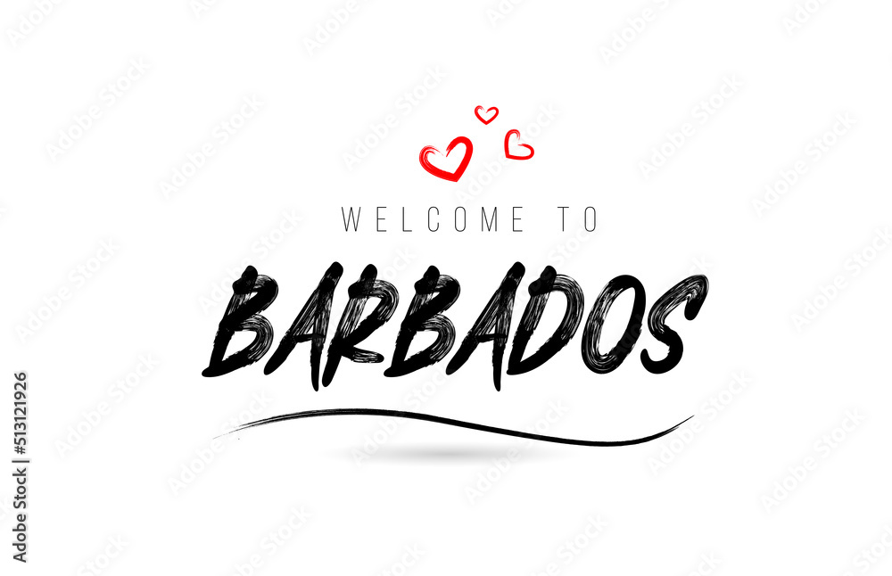 Welcome to BARBADOS country text typography with red love heart and black name