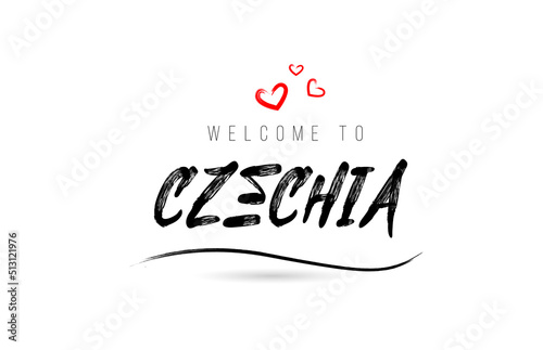 Welcome to CZECHIA country text typography with red love heart and black name