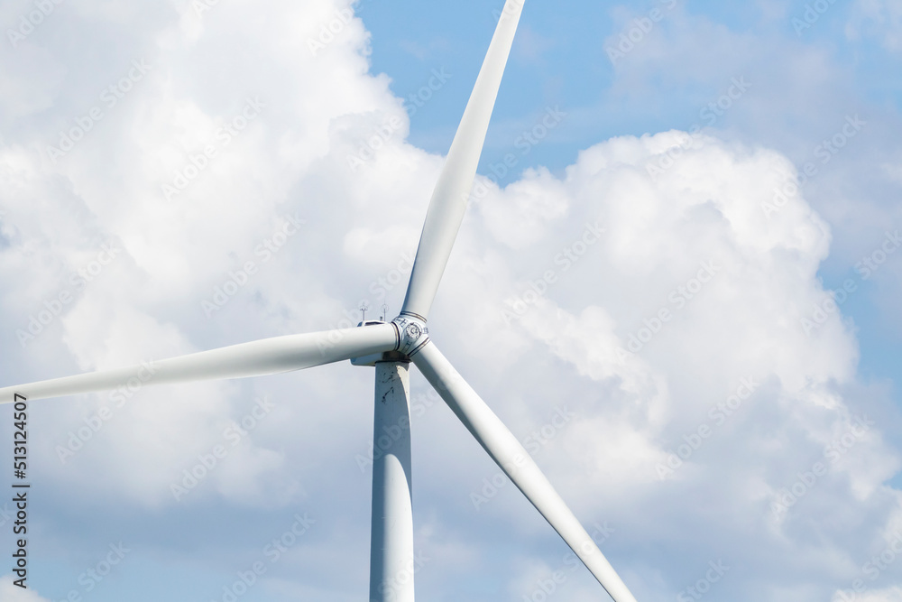 Closeup of a wind turbine against summery sky in Northern Estonia, Europe
