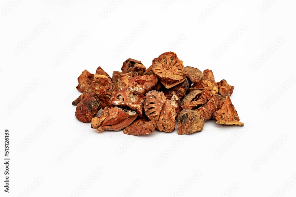 Dry bael fruit or Aegle marmelos isolated on white background Dry bael fruit or Aegle marmelos isolated on white background