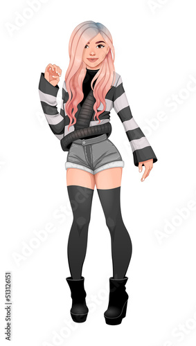 Street fashion girl. Vector...