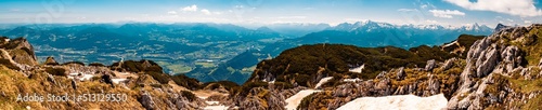 High resolution stitched panorama with the Watzmann summit at the Untersberg mountain, Groedig, Salzburg, Austria