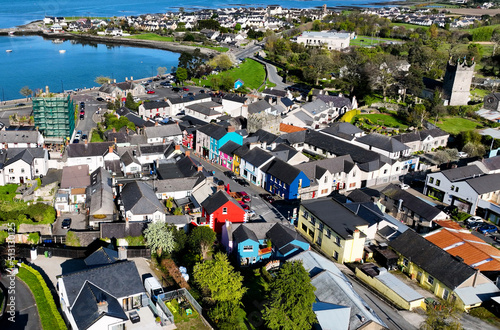 Aerial photo of Colourful houses in Carlingford Village and Lough Co Louth Irish Sea Ireland