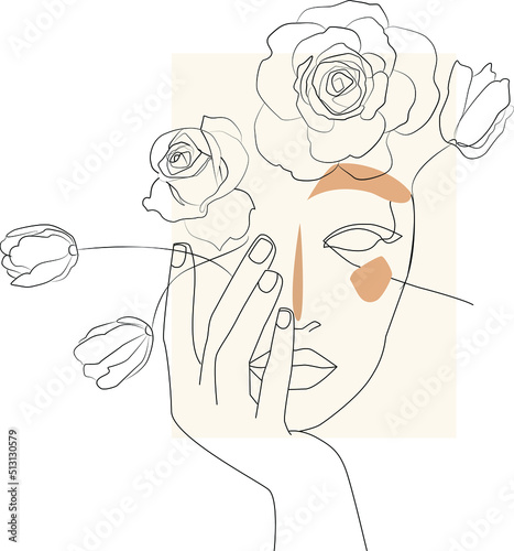 Poster with minimal woman face on white background.