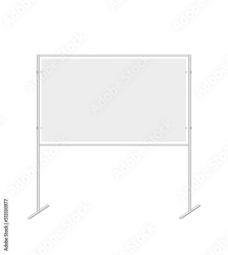 Information stand, advertising press wall, presentation board, school blackboard. Exhibition or street banner on two pillars. Vector realistic Mock-up. Horizontal blank template. Front view.