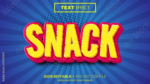 3d editable text effect snack theme premium vector