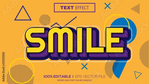 3d editable text effect smile theme premium vector