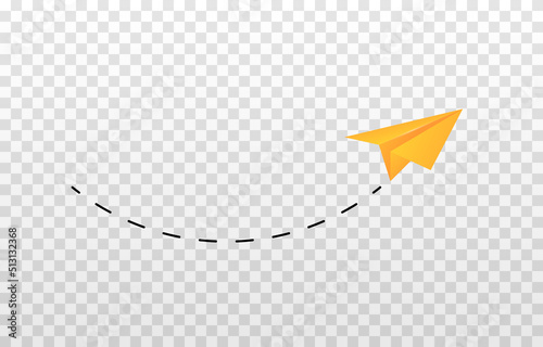 Vector paper plane png. Paper plane makes its way on an isolated transparent background. Airplane origami. School. PNG.