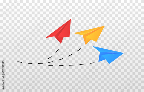 Vector paper plane png. Paper plane makes its way on an isolated transparent background. Airplane origami. School. PNG.