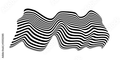Waving flag as a brush stroke with zebra texture. Vest striped with fabric Black and white stripes curved in a bizarre way with waves curving along the trajectory