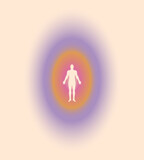 Human body aura minimalistic spiritual  illustration with human silhouette surrounded radial gradient on light background. Minimalistic vector illustration