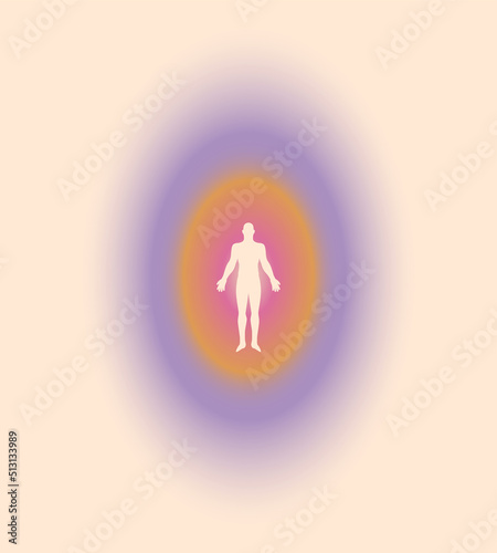Fotografija Human body aura minimalistic spiritual  illustration with human silhouette surrounded radial gradient on light background