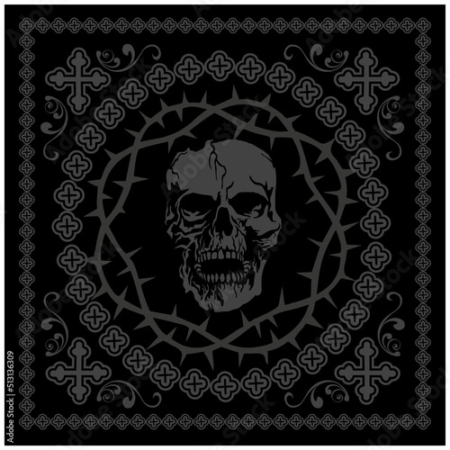 Gothic pattern with skull, bandana