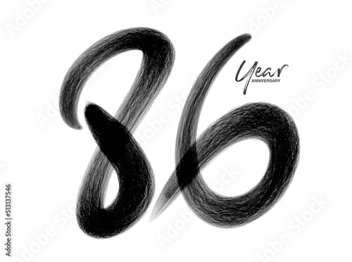 86 Years Anniversary Celebration Vector Template, 86 Years logo design, 86th birthday, Black Lettering Numbers brush drawing hand drawn sketch, number logo design vector illustration