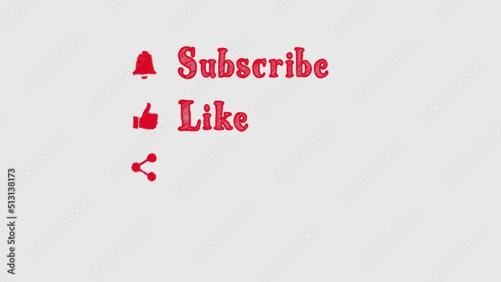 Subscribe, Like, Share and Comment Icon and Text Scribble Effect Cartoon Animation. Subscribe, Like, Share and Comment Icon and Text Scribble Effect Cartoon Animation.