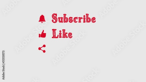  Subscribe, Like, Share and Comment Icon and Text Scribble Effect Cartoon Animation.