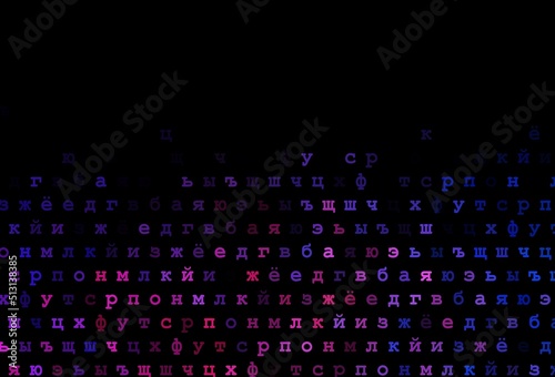 Dark blue, red vector background with signs of alphabet.