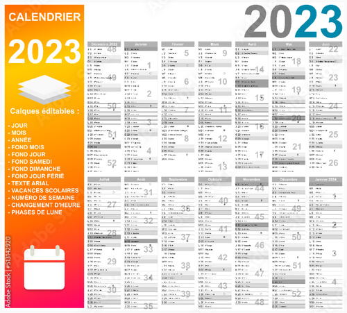 Calendrier 2023 14 mois entièrement modifiable via calques	