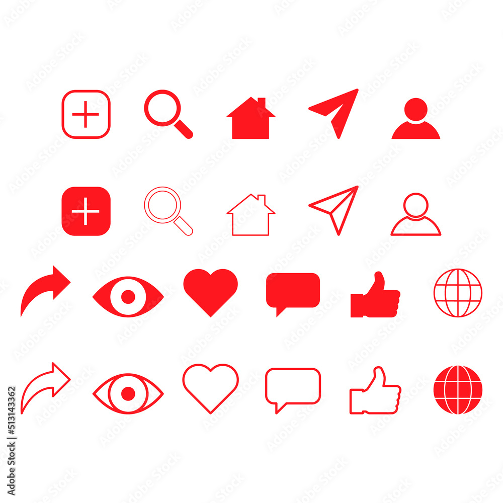Set of Interface buttons for web design, social media icon symbol , vector illustration Set of Interface buttons for web design, social media icon symbol , vector illustration