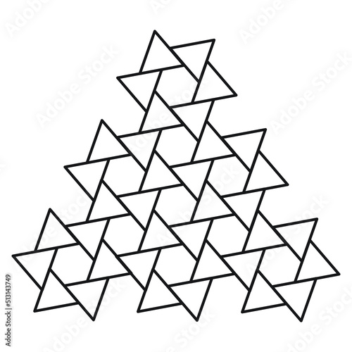 Simple triangles and hexagons pattern design element in black outline