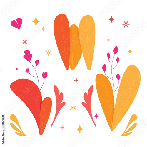 Trendy and romantic floral elements for creating customized invitations, cards and book covers. Vector illustration.