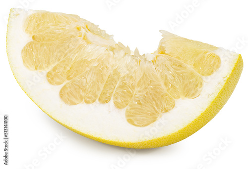 Slice pomelo fruit isolated on white background. Clipping path and full depth of field