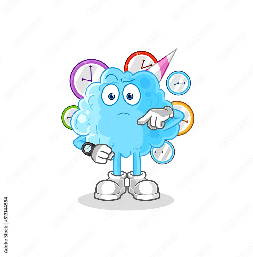 cotton candy with wristwatch cartoon. cartoon mascot vector cotton candy with wristwatch cartoon. cartoon mascot vector