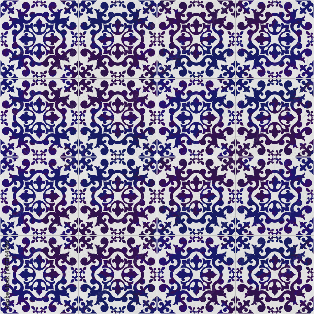 Seamless ornamental pattern, imitation of Portuguese ceramic azulejo tiles. 