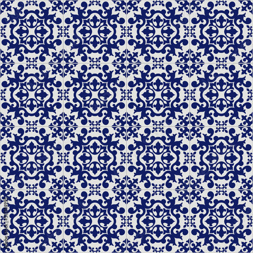 Seamless ornamental pattern, imitation of Portuguese ceramic azulejo tiles. Swatch is included.