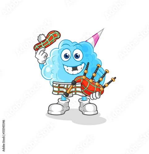 cotton candy scottish with bagpipes vector. cartoon character