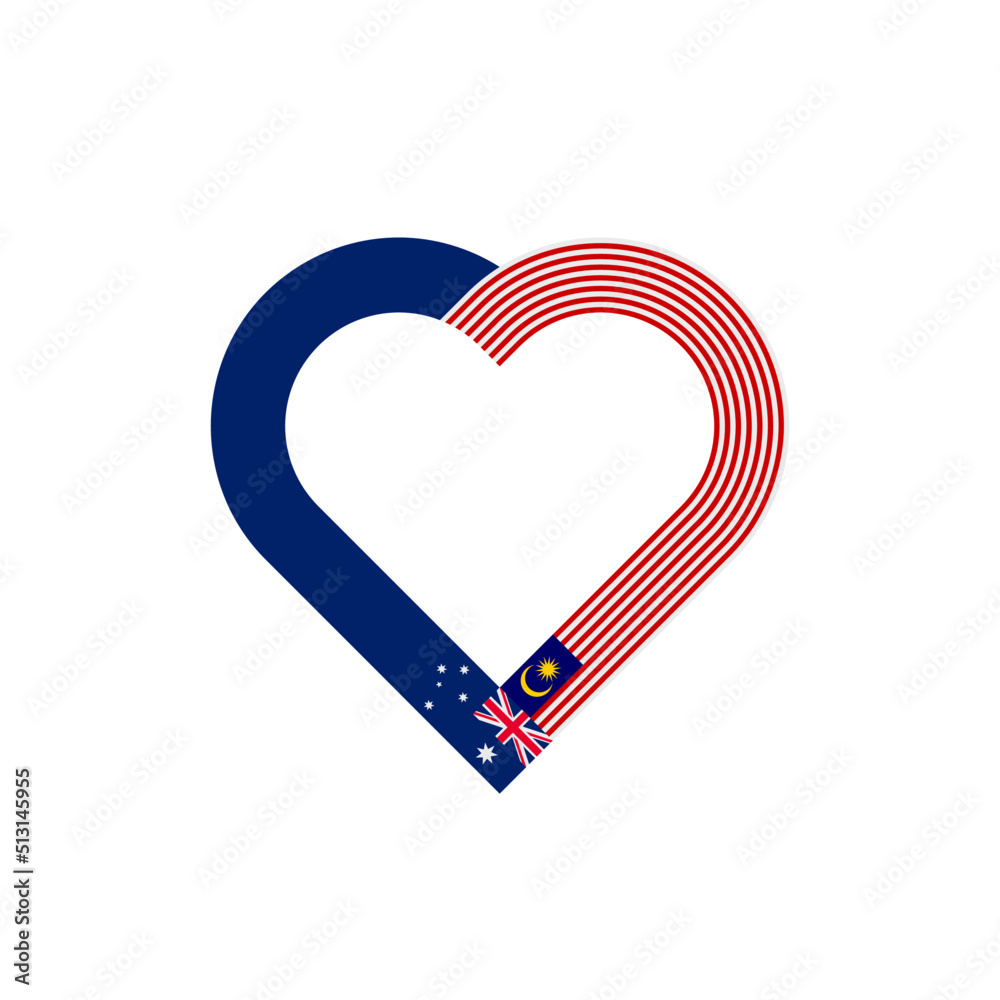 unity concept. heart ribbon icon of australia and malaysia flags. vector illustration isolated on white background unity concept. heart ribbon icon of australia and malaysia flags. vector illustration isolated on white background